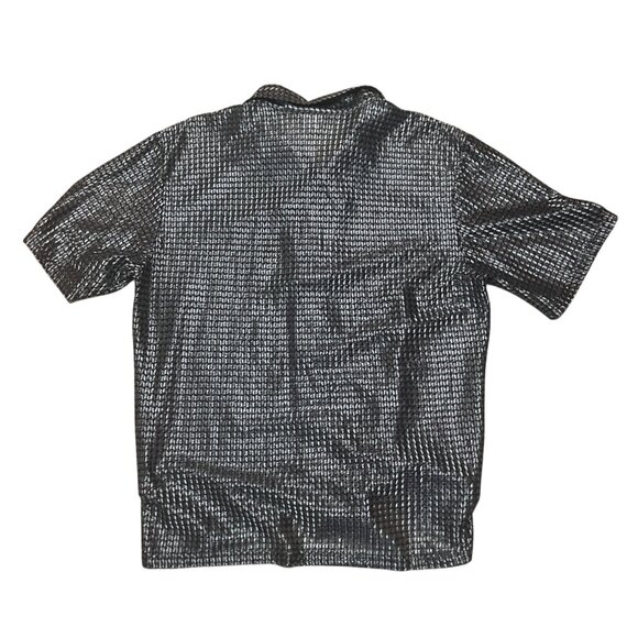 Pop Icon Mens XL Black & Silver Mesh Short Sleeve Button-Up Shirt Made In USA - Picture 6 of 6